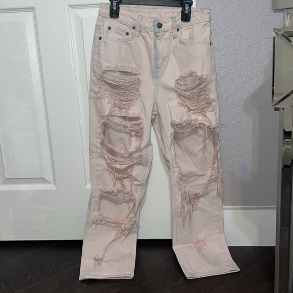 LF Carmar Light Pink ripped Hermia Jeans Size 24 - Picture 1 of 12